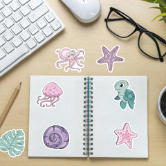 56pcs Pink Purple Mermaid Underwater Animal Stickers Waterproof Stickers