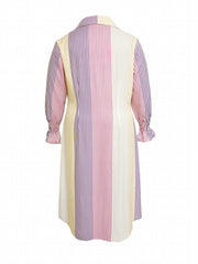  Colorblock Stripe Print Maxi Shirt Dress