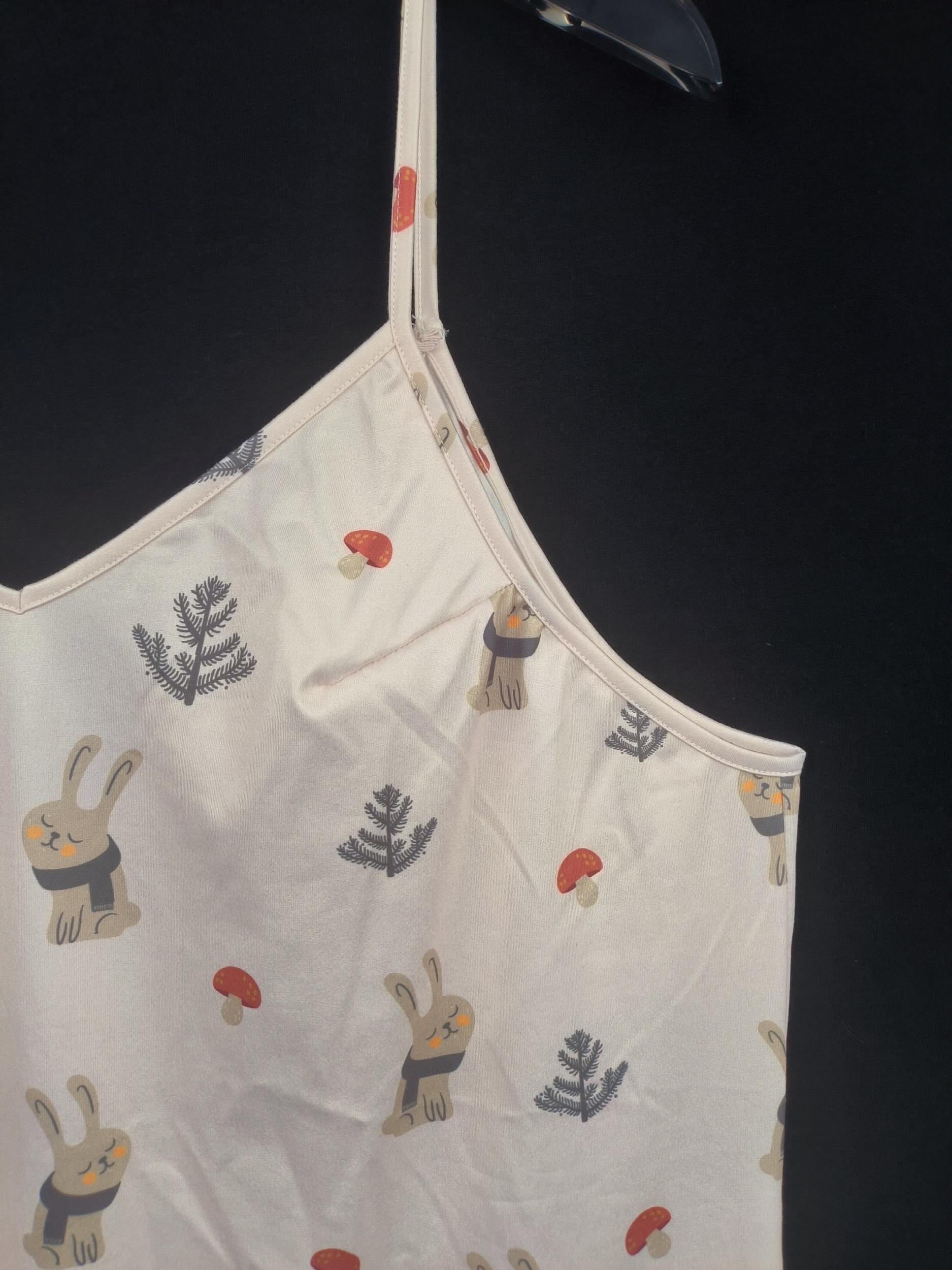  Rabbit & Mushroom Print V Neck Cami Nightdress