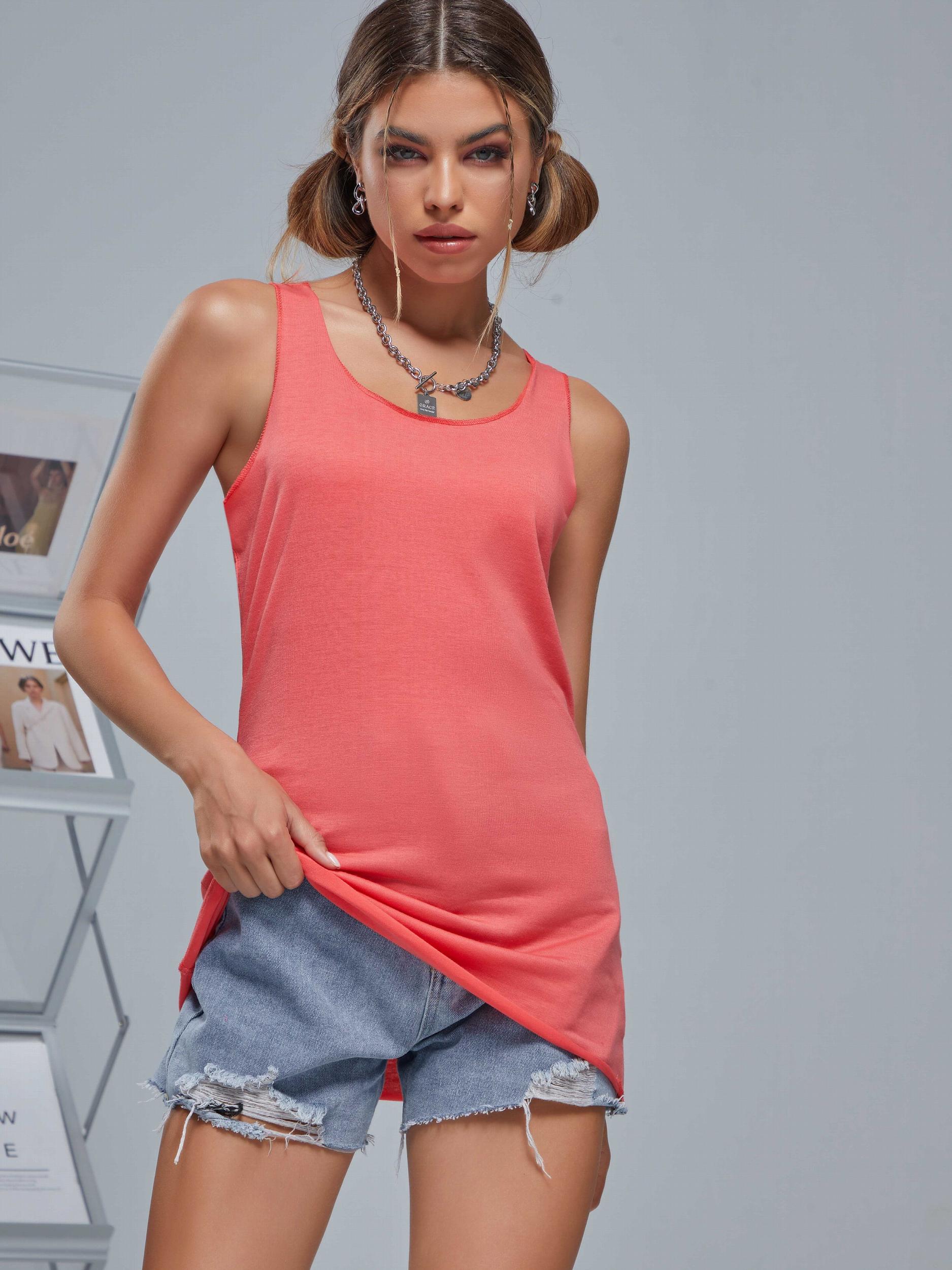 Solid Crew Neck Loose Tank Top Sports Fitness Yoga Running Top