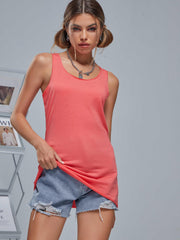 Solid Crew Neck Loose Tank Top Sports Fitness Yoga Running Top