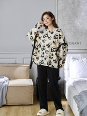 Panda Print Pajama Set Long Sleeve Crew Neck Top & Pants