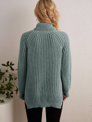 Oversized Turtleneck Sweater with Side Slit - Women's Clothing