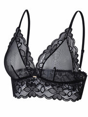 Floral Lace Unlined Bra Breathable Scallop Trim Lingerie