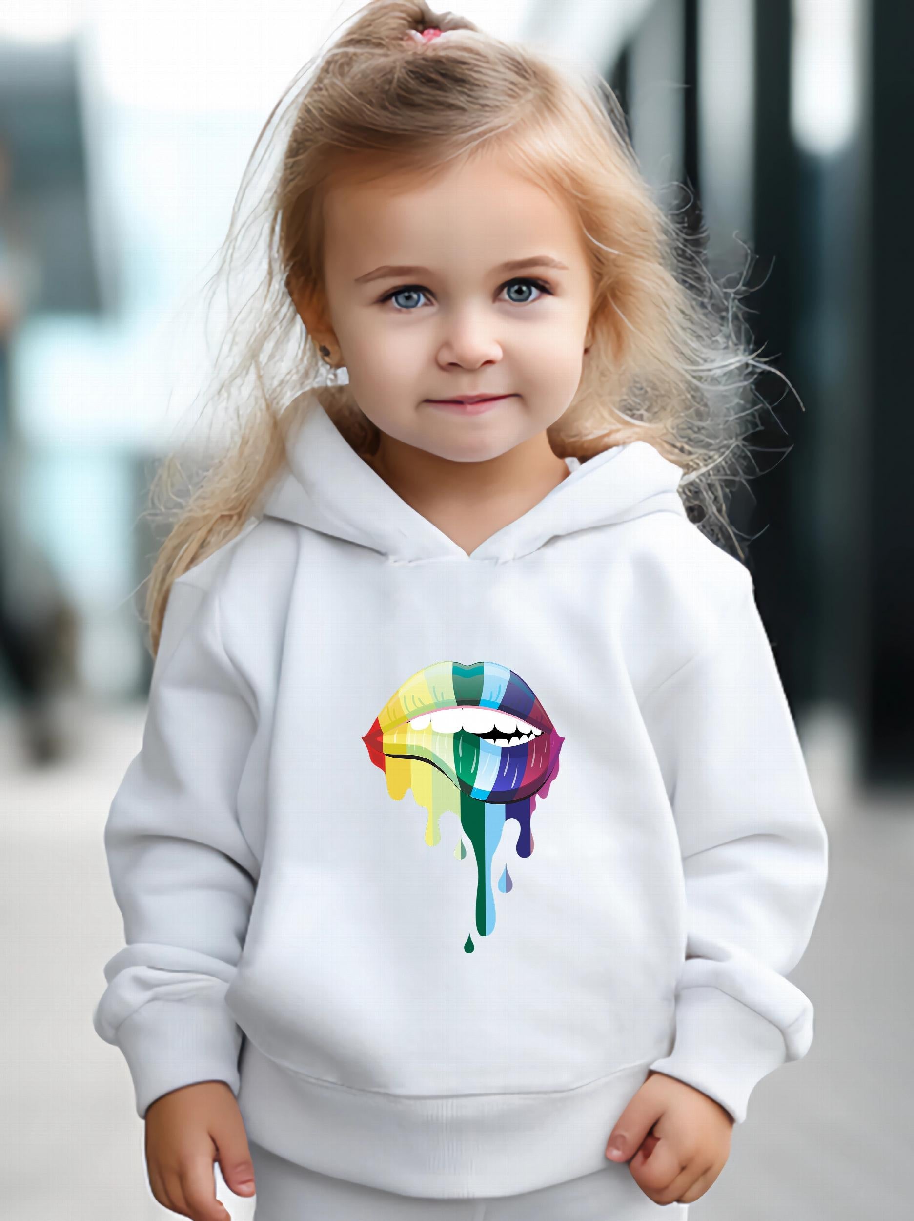 Colorful Lip Pattern Hooded Sweatshirt Girls Hoodies & Sweatpants