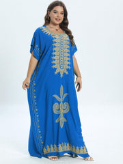  Colorblock Floral Casual Kaftan Dress