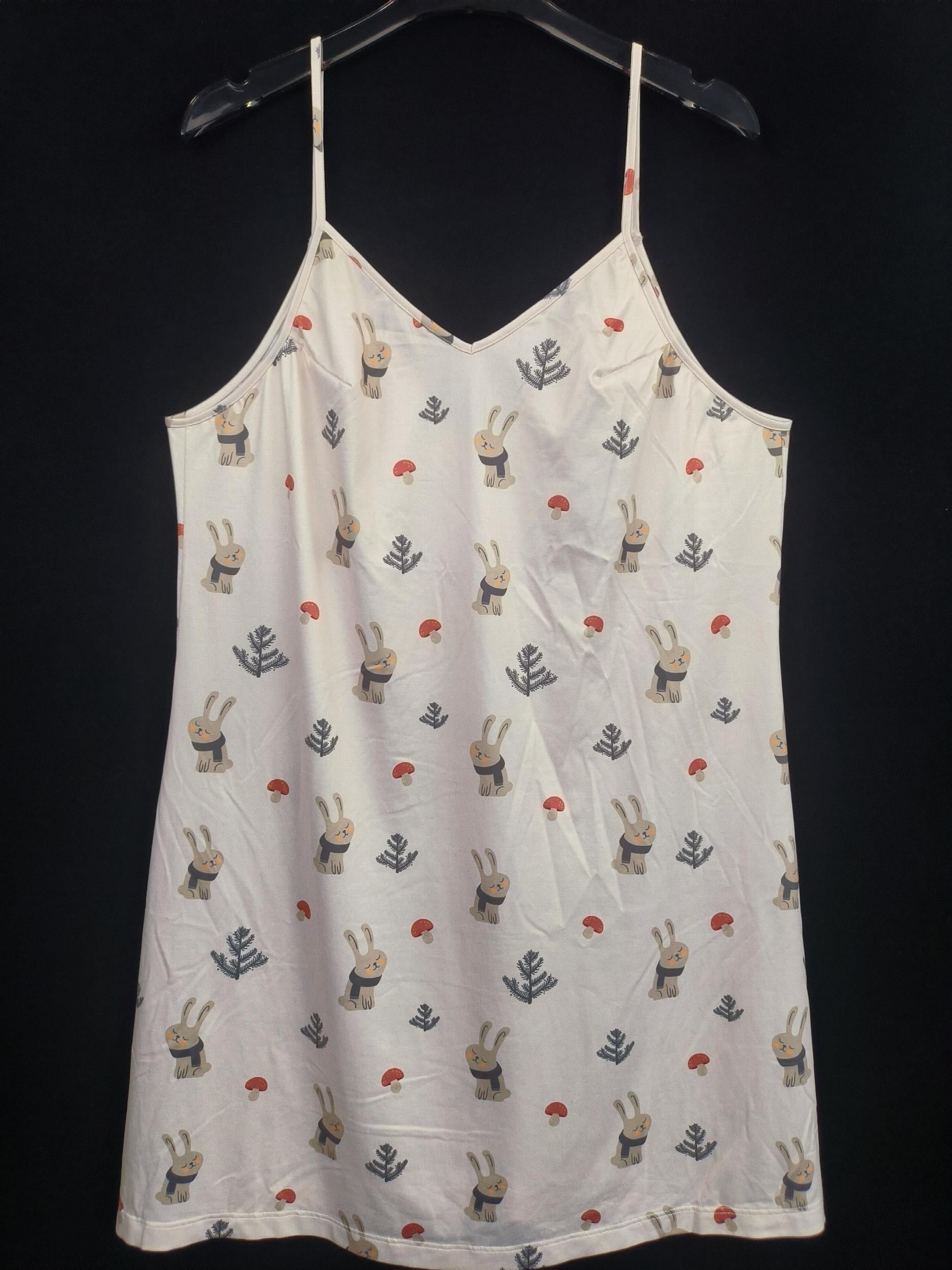  Rabbit & Mushroom Print V Neck Cami Nightdress