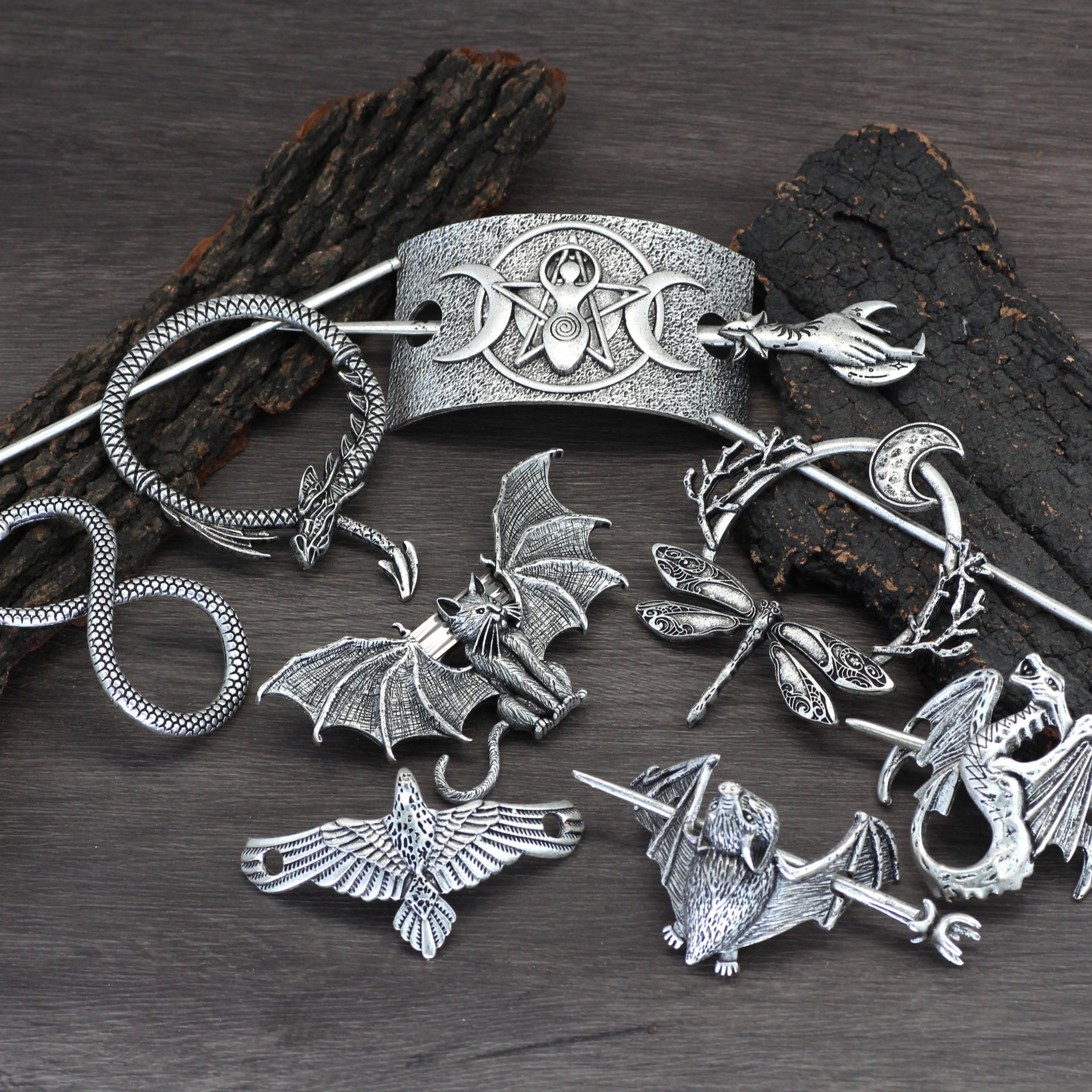Vintage Witch Pagan Hairpin Dragon Crescent Moon Hairpin Magic Occult Hair Stick
