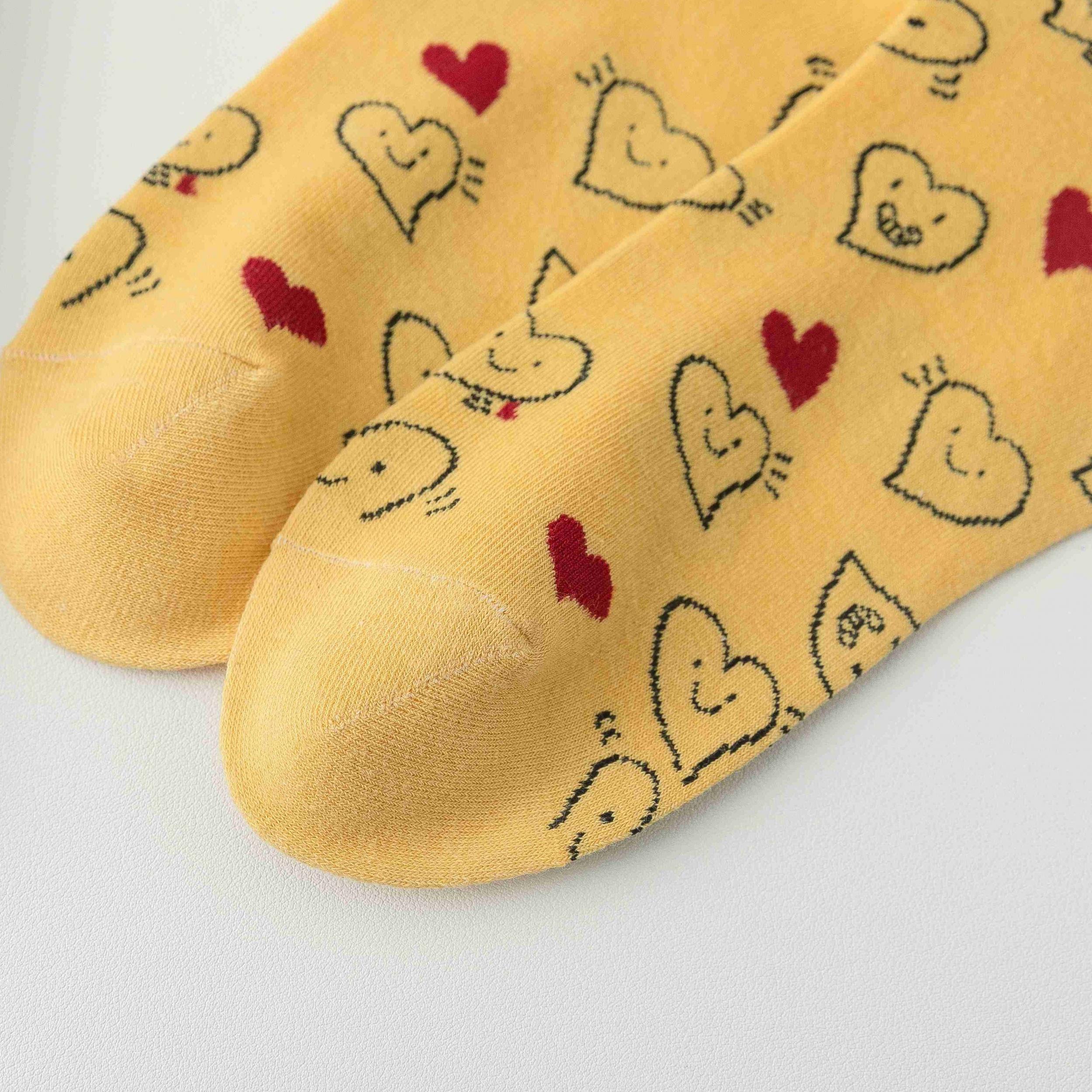 10 Pairs Heart Print Socks Soft & Comfy All Match Short Socks Women's Stockings
