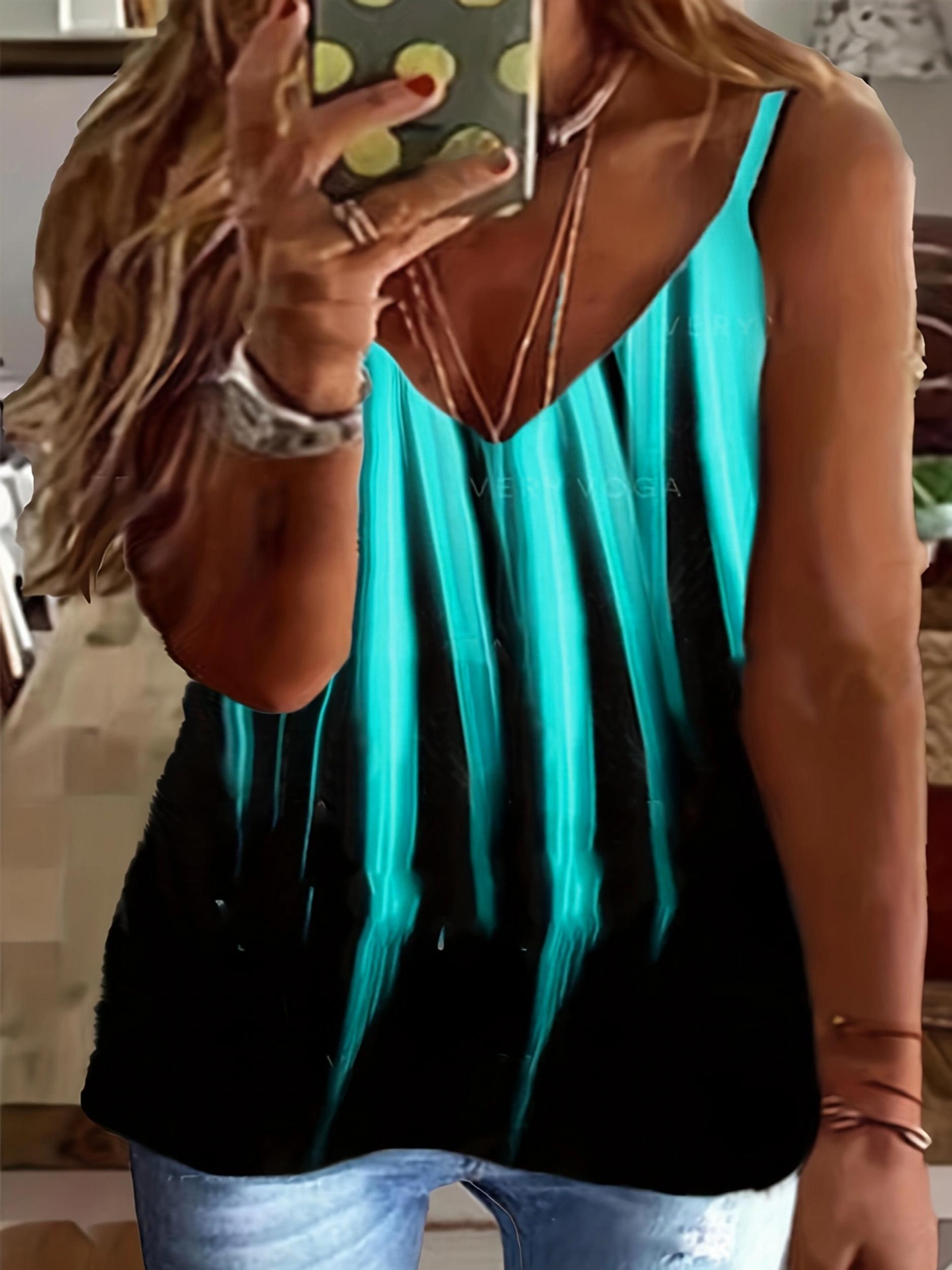  Colorblock Floral Cami Top V Neck 