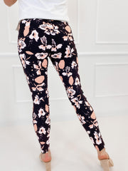  Floral Print Skinny Trousers With Pockets