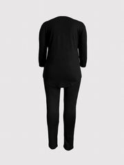  Letter Print V Neck 3 4 Sleeve T Shirt Top & Long Pants Set