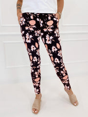  Floral Print Skinny Trousers With Pockets
