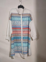  Colorblock Stripe & Leopard Print Button Up Shirt Dress