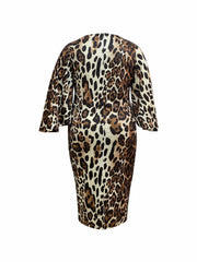  Leopard Print Bell Sleeve Round Neck Dress