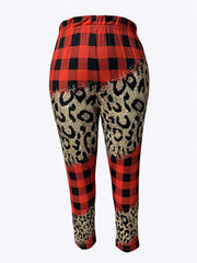 Colorblock & Leopard Print Skinny Trousers