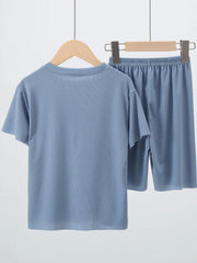 2pcs Boys Smile Face Icon Loungewear Set Kids Summer T shirt & Shorts