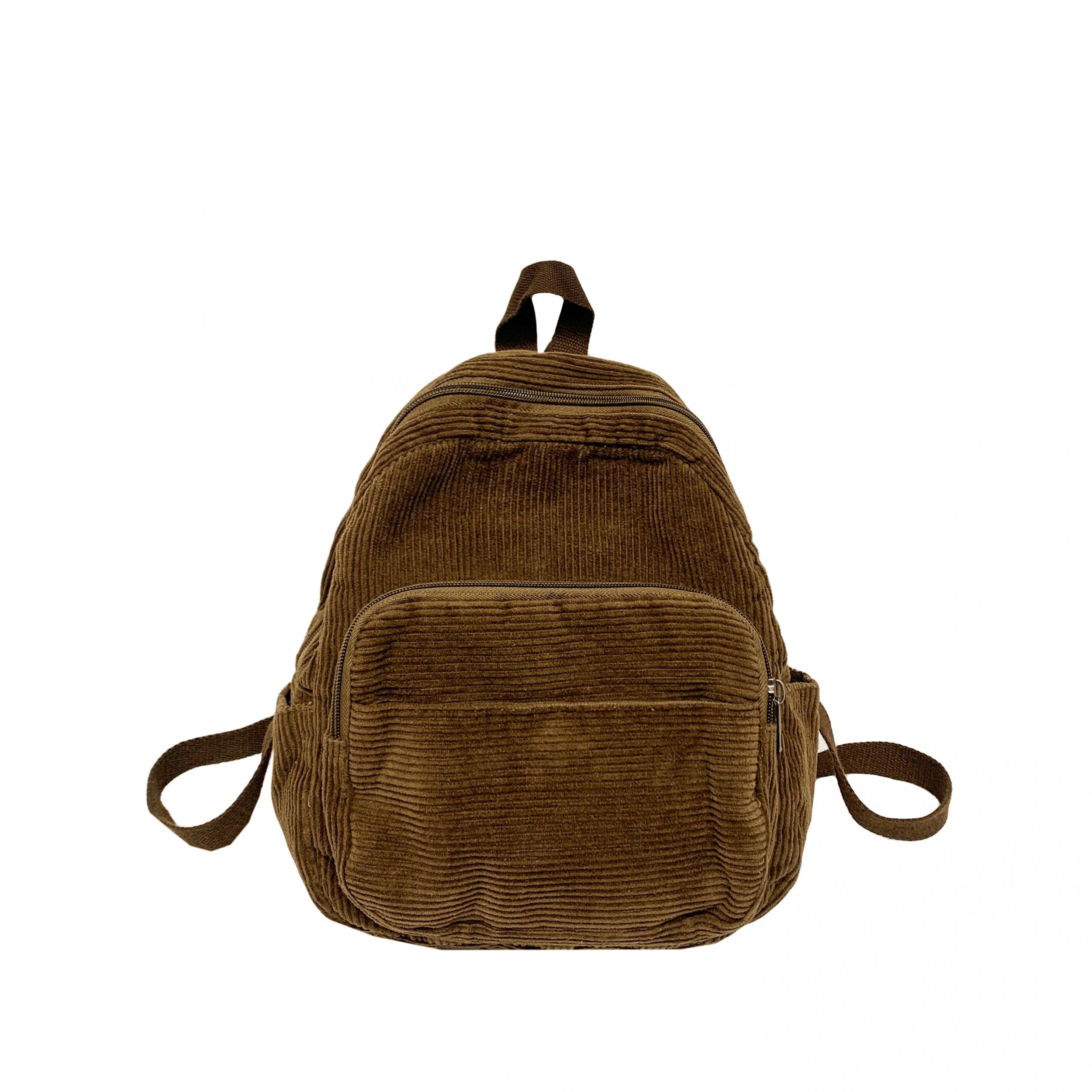 Corduroy Backpack Preppy Schoolbag Casual Travel Daypack Women