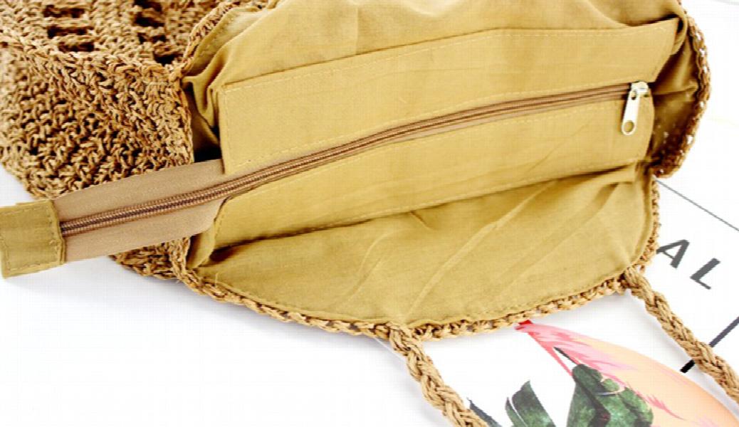 Womens Straw Hand-woven Round Shoulder Bag Bohemian Summer Straw Beach Bag