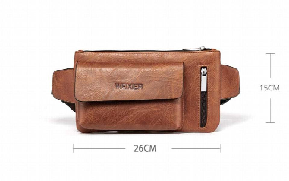 Men's PU Leather Waist Bag Travel Fanny Pack Belt Pouch Cell Phone Sling Bag