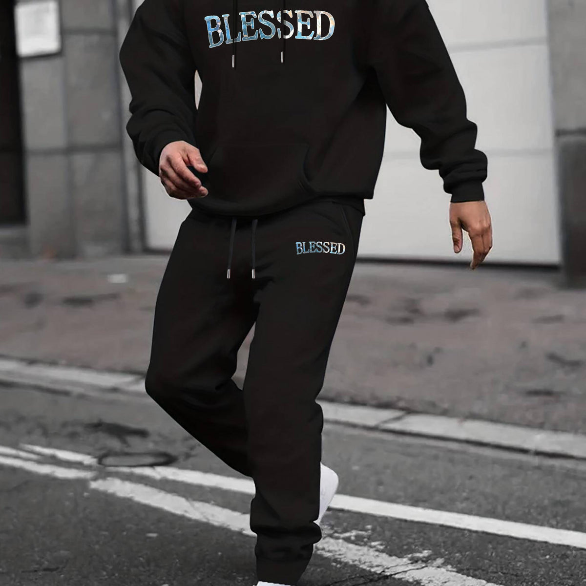 Men's Casual Long Sleeve T Shirt Hooded Sweatshirt & Sweatpants Joggers Set