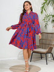  Leopard Print Lantern Sleeve A Line Dress With Belt