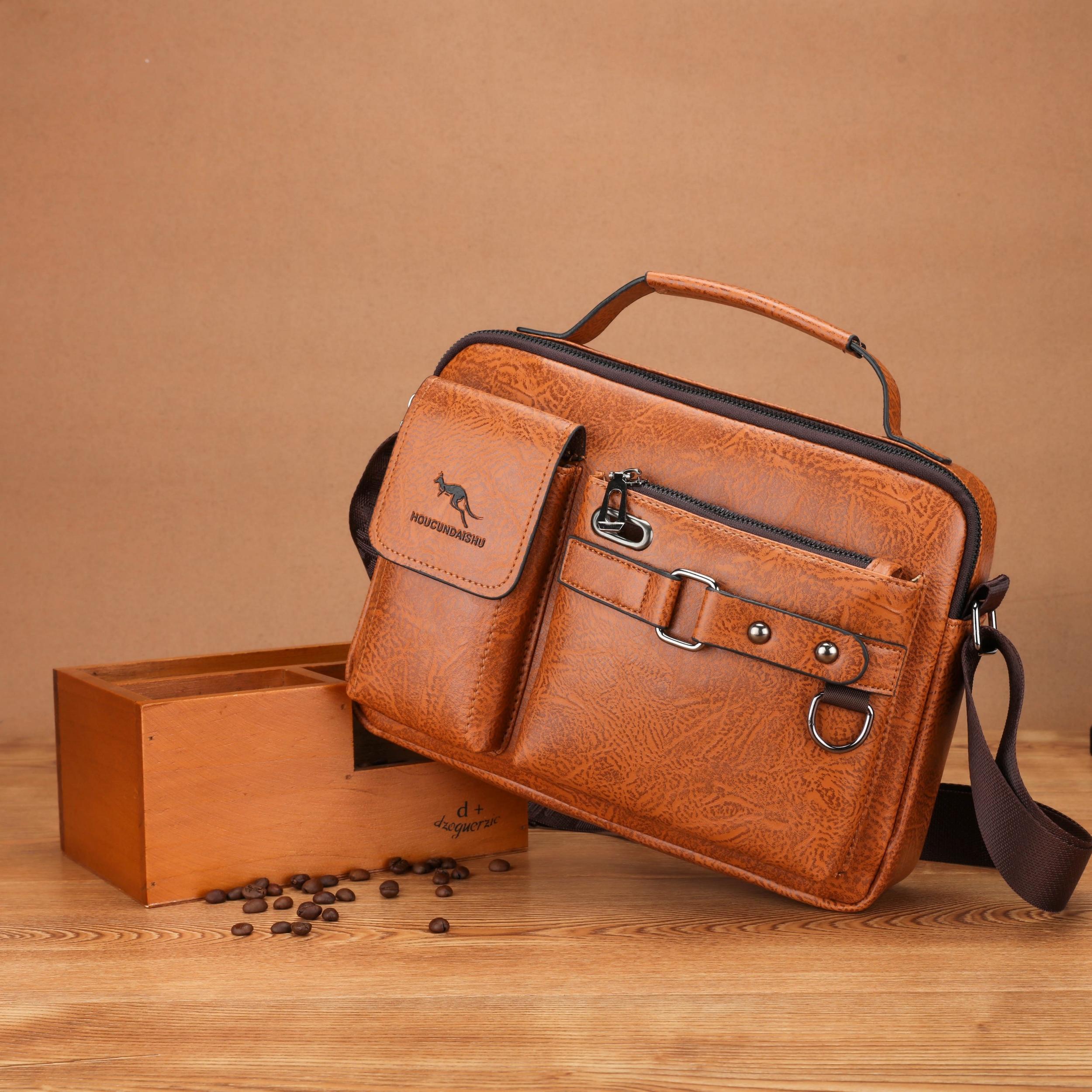 Vintage Business Laptop Handbag Large Capacity Shoulder Bag PU Leather