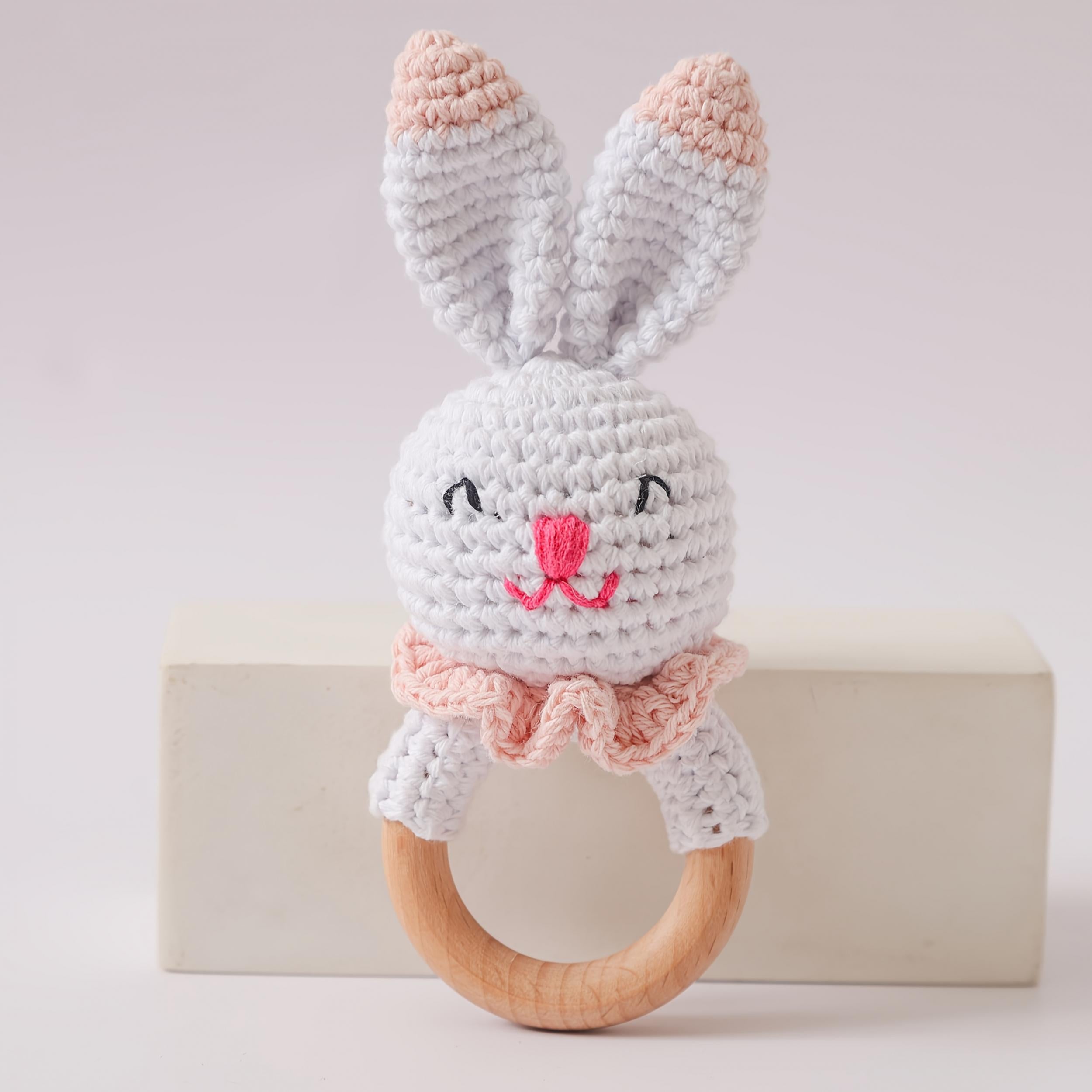 Plush Rabbit Toy w/ Hand Crank Bell Multicolor Sensory Baby Gift
