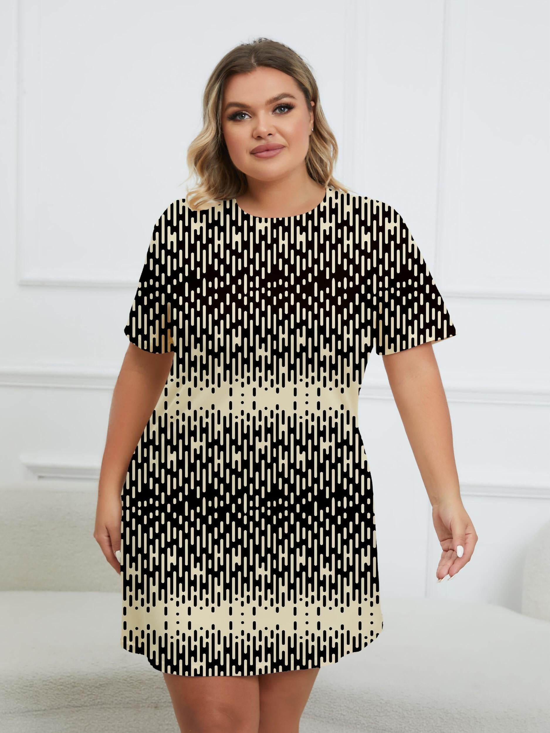  Striped Round Neck Short Sleeve Loungewear Dress