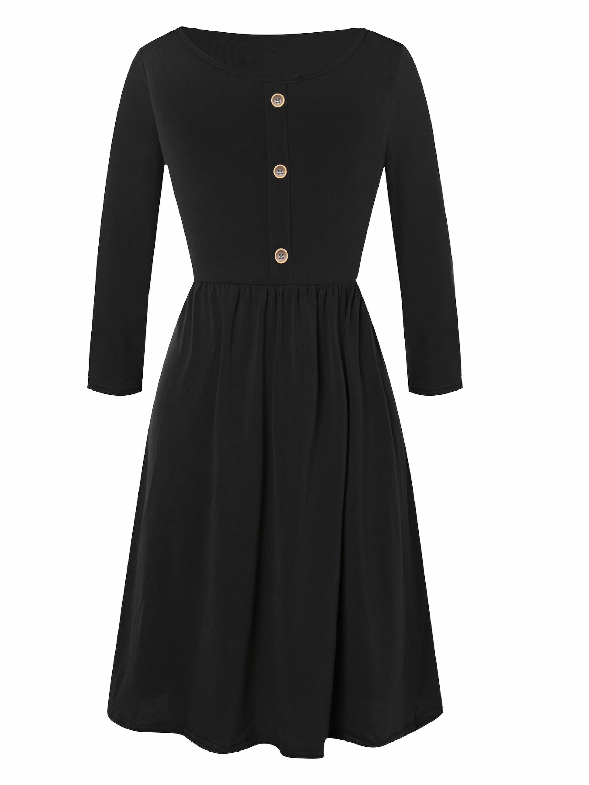 Button Decor Long Sleeve Dress Plus Size Medium Stretch Casual Dress