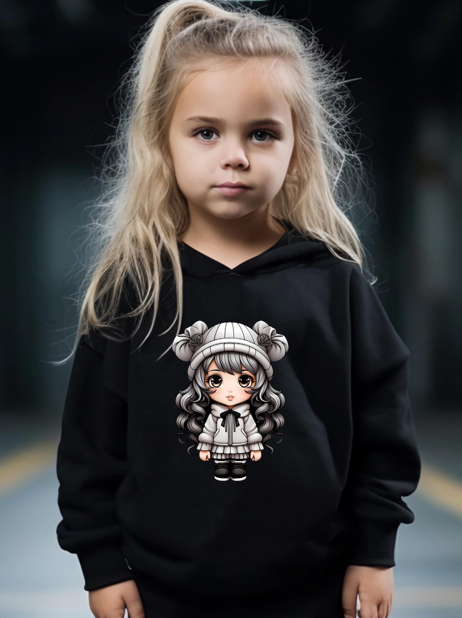 Anime Pattern Hooded Sweatshirt Girls Hoodies & Sweatpants