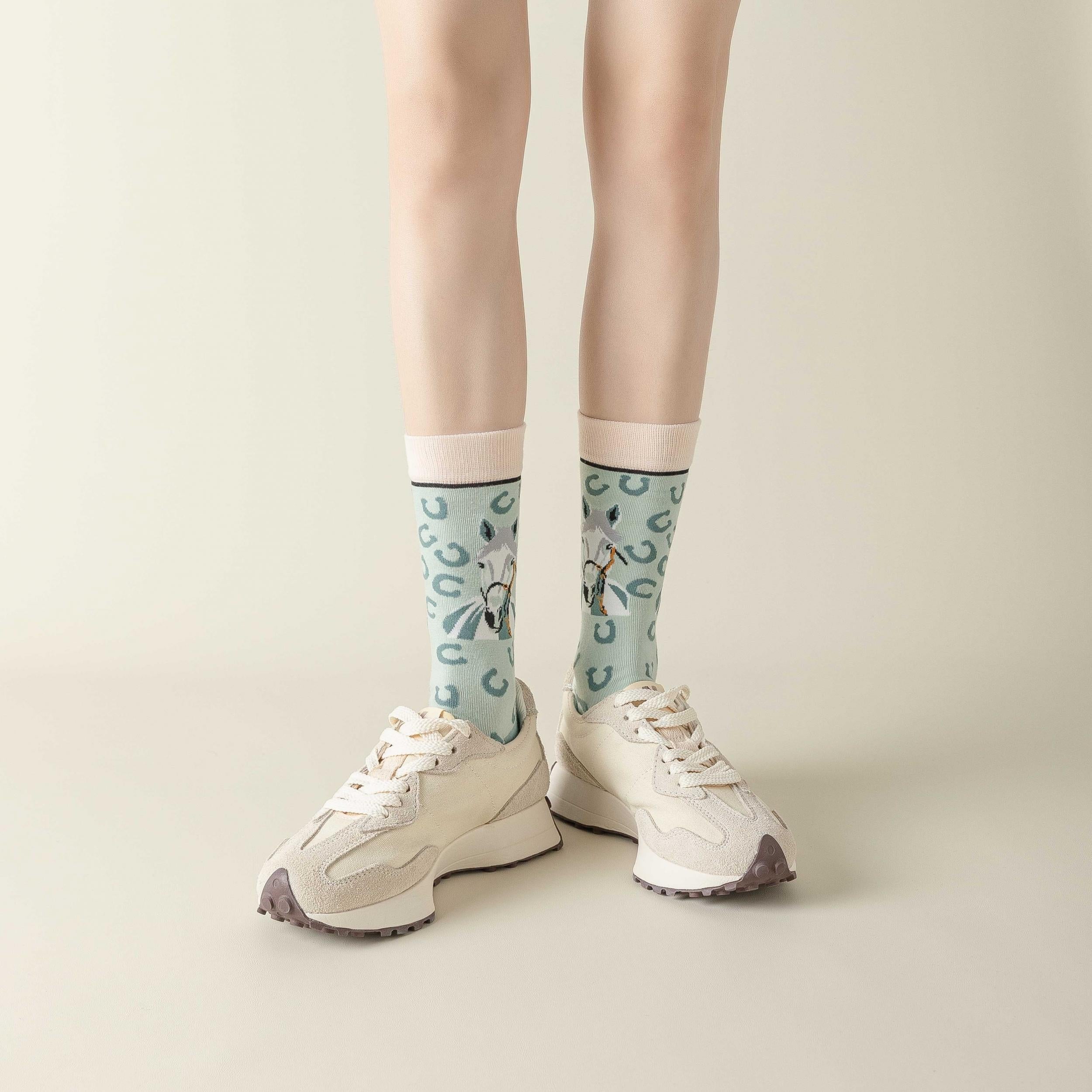 Funny Horse Print Socks Comfy Novelty Crew Socks Women's Stockings
