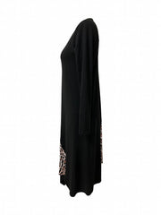 Leopard Print Lounge Dress Long Sleeve Crew Neck Women's Loungewear