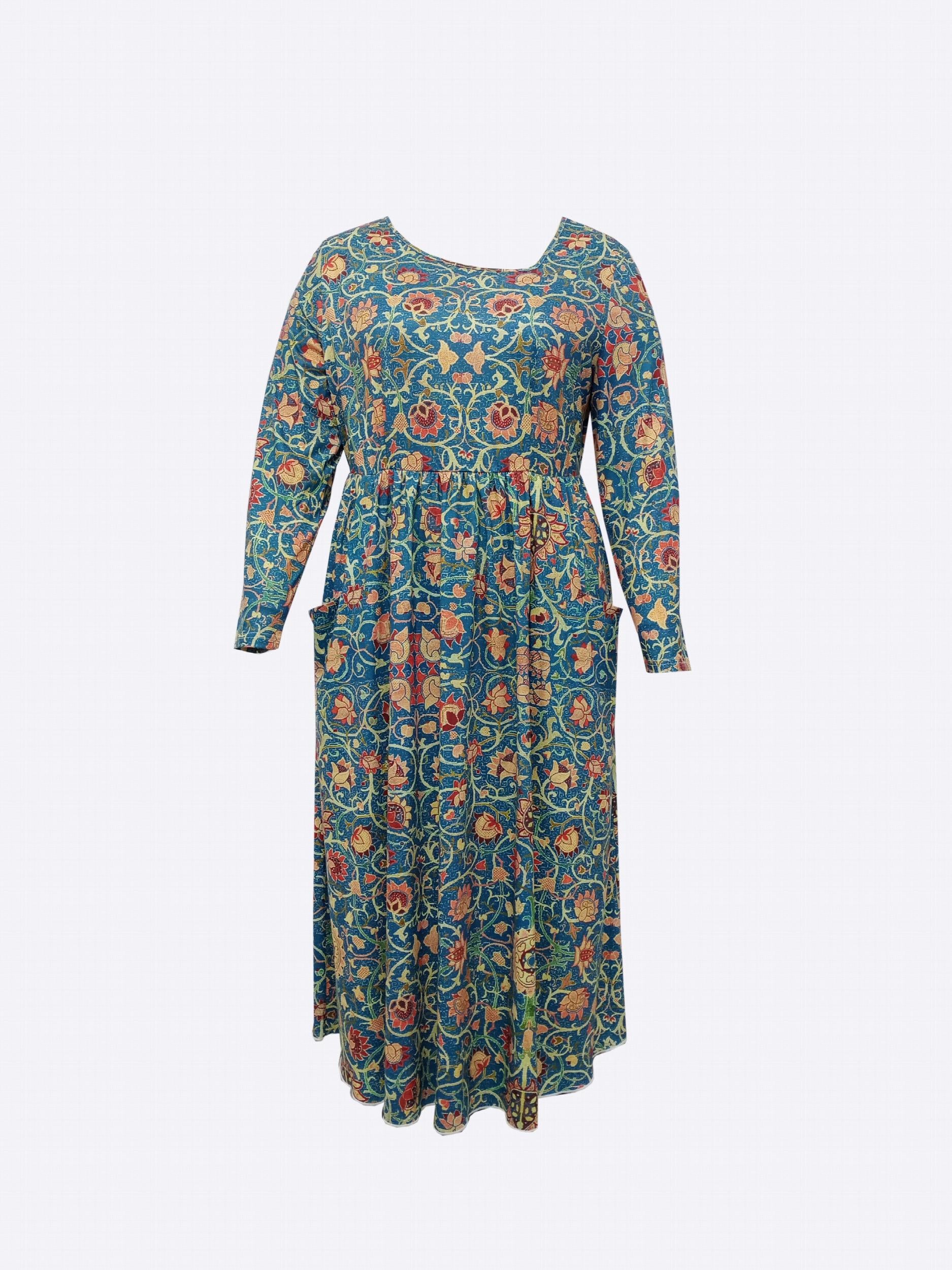  Floral Print Long Sleeve Dress With Pockets