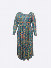  Floral Print Long Sleeve Dress With Pockets