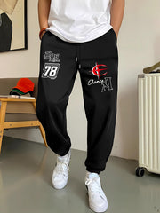 Rose Pattern Joggers Men's Casual Loose Fit Drawstring Pants