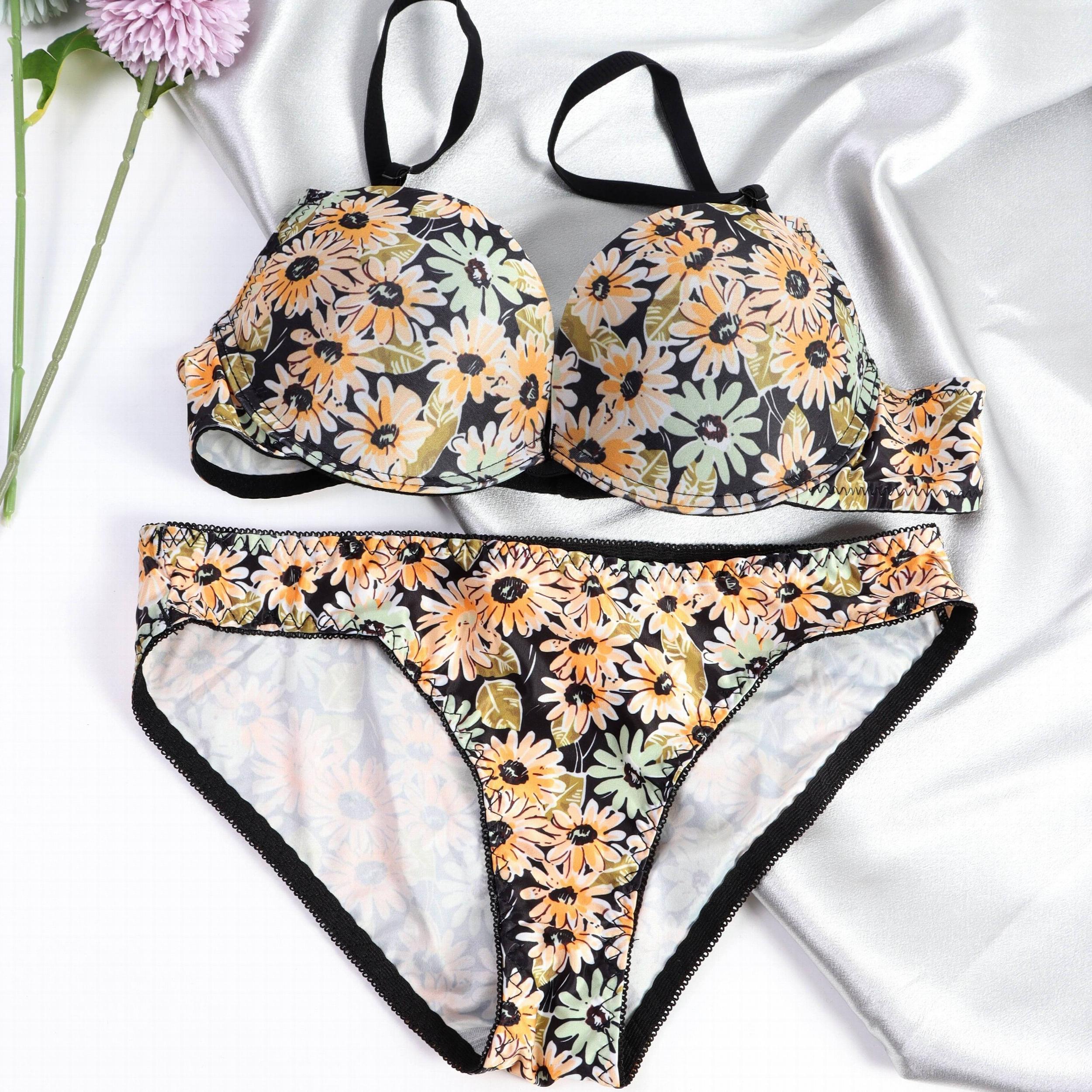 Floral Print Push-Up Bra & Bikini Panties Set