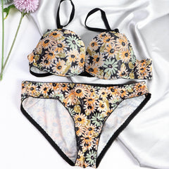 Floral Print Push-Up Bra & Bikini Panties Set