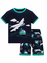 Boys Dino Skeleton Print Top & Shorts Lounge Wear Set