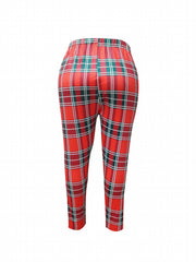  Plaid Print High Rise Skinny Trousers