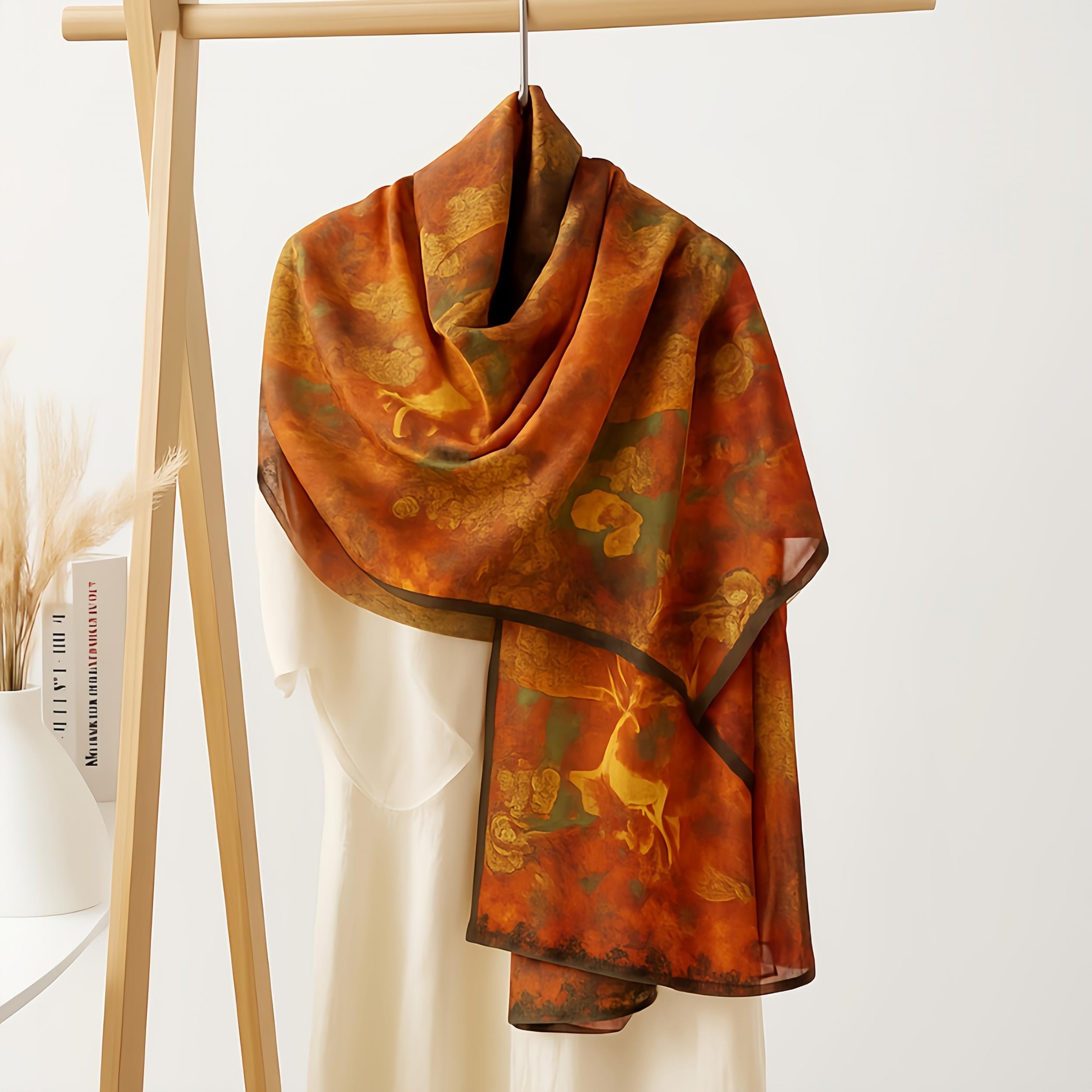 Shawl Scarf Auspicious Deer Cloud Pattern Two tone 180x70cm