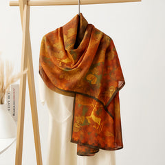 Shawl Scarf Auspicious Deer Cloud Pattern Two tone 180x70cm
