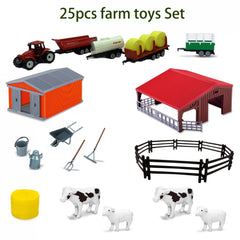25pcs DIY Farm Toy Set with Cowshed Carport Tractor Animals Tools Fence
