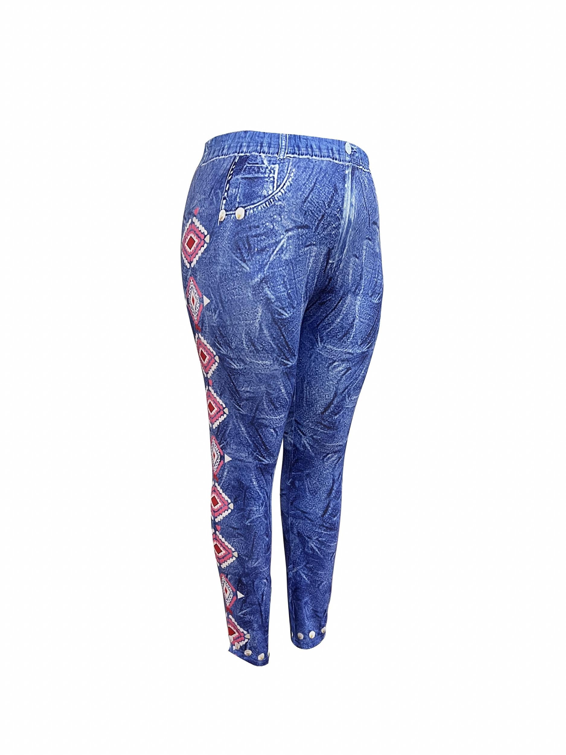  Denim & Print High Rise Slim Fit Leggings