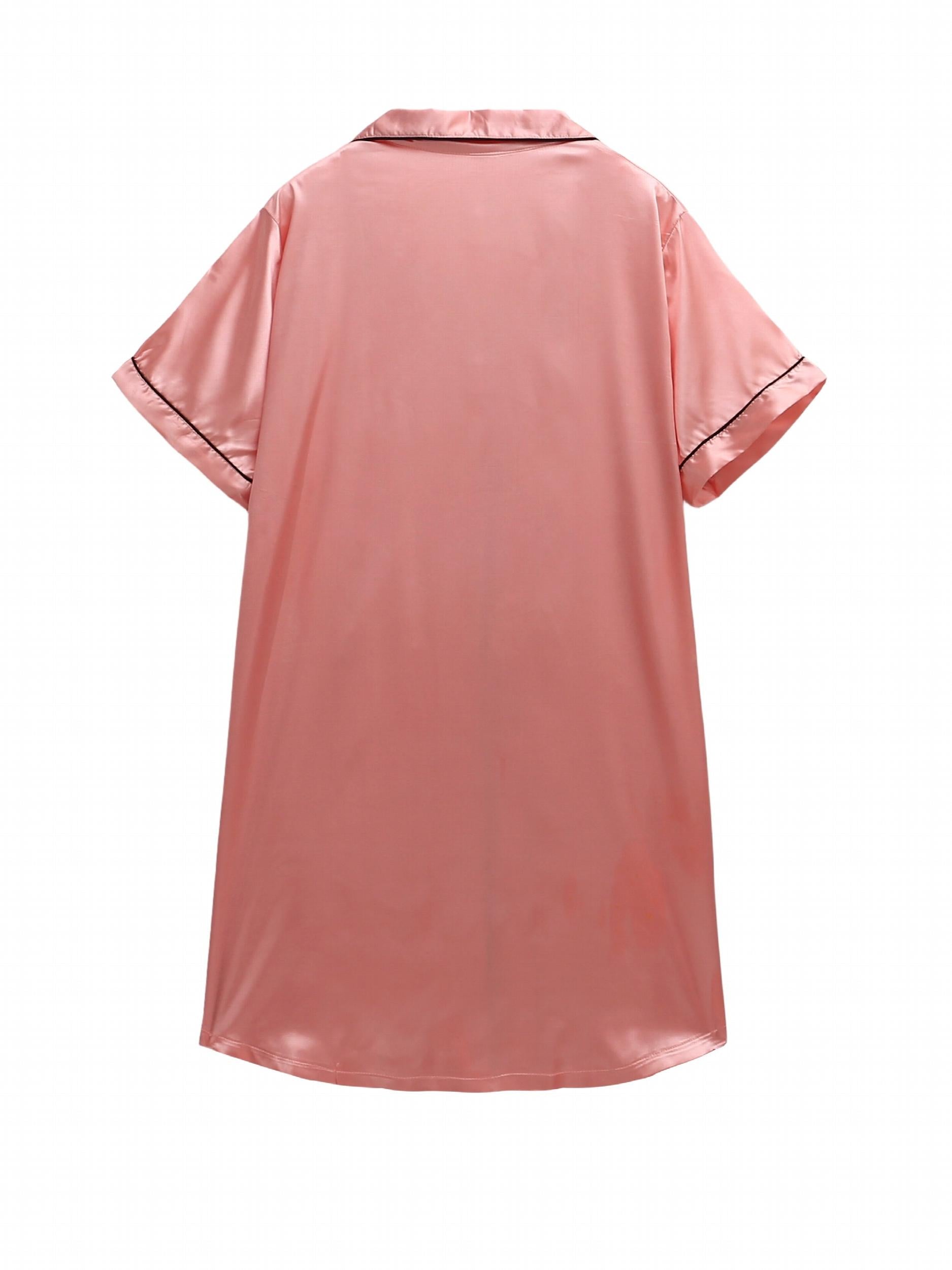  Satin Short Sleeve Button Up Nightdress