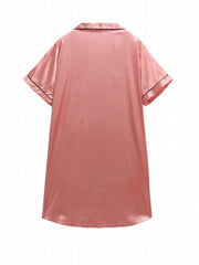  Satin Short Sleeve Button Up Nightdress