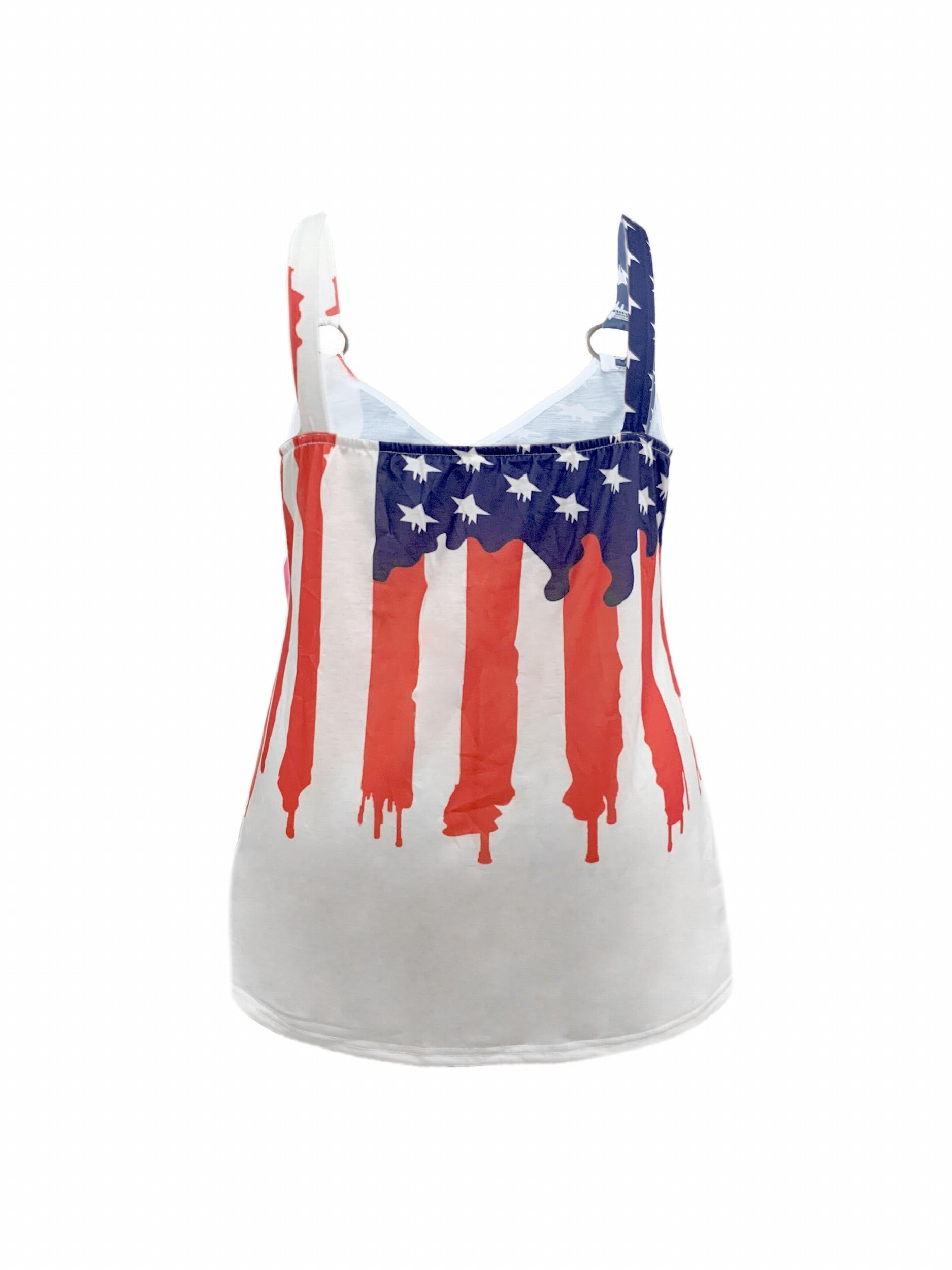  Independence Flag Print V-Neck Tank Top
