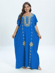  Casual Kaftan Dress Women's Plus Colorblock Floral Embroidery Maxi Dre