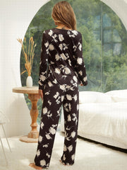 Floral Print Lounge Set Long Sleeve Top & Elastic Waist Pants Women's Loungewear