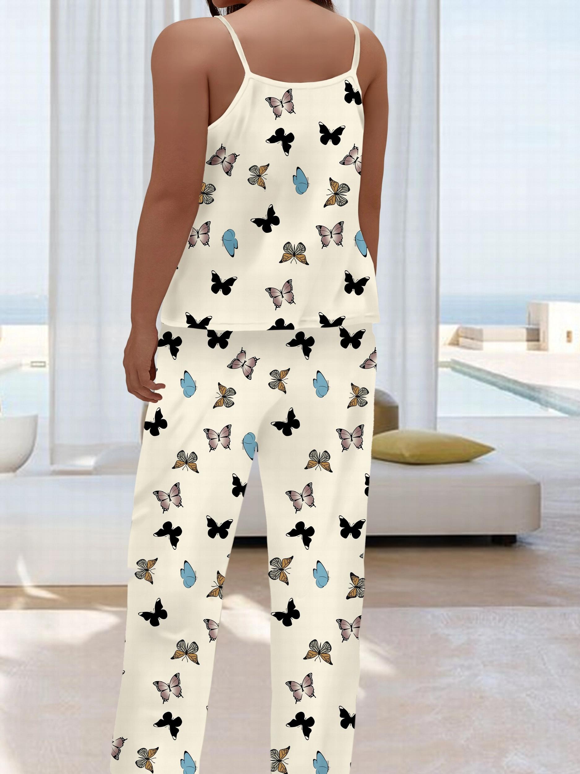  Butterfly Print Cami Top & Wide Leg Pants Pajamas Set